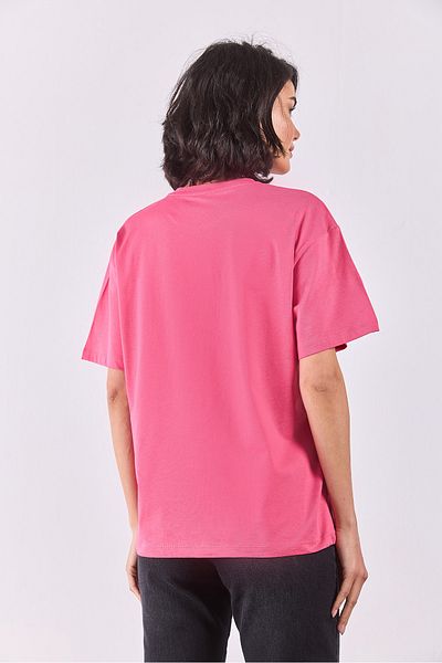 VENA Jeans Printed Crew Neck Regular Fit T-Shirt - Fuchia