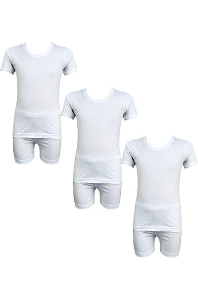 City Rose Fashion 3 - Pieces Cotton Roundneck Undershirt and Short Underwear Boy Set Whit