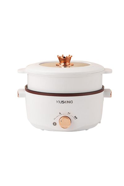 FlashHawk Electric Hot Pot with Steamer, 4L Multifunctional Non-Stick , for Stir Fry/Stew, 1000W SC-28OD White