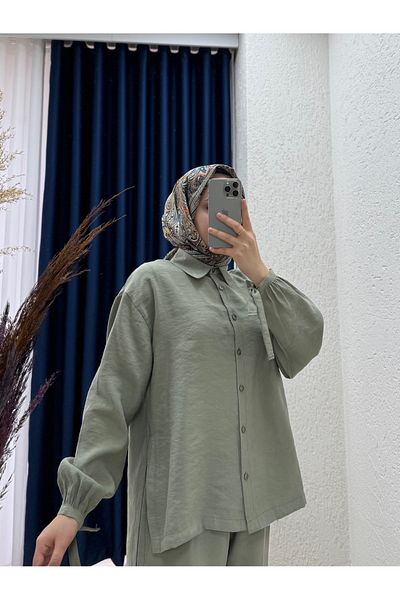 Ebrar Store Rumeysa Long Slit Trousers Suit-Bn4334 Khaki