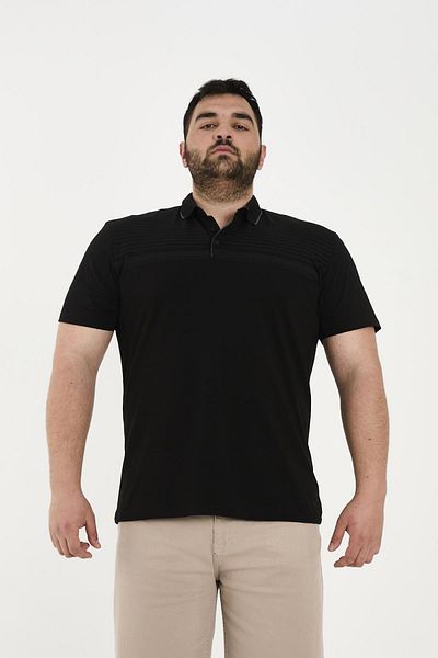 Maccali Men's Patterned Basic Large Size Short Sleeve Oversize Polo Neck T-Shirt Black