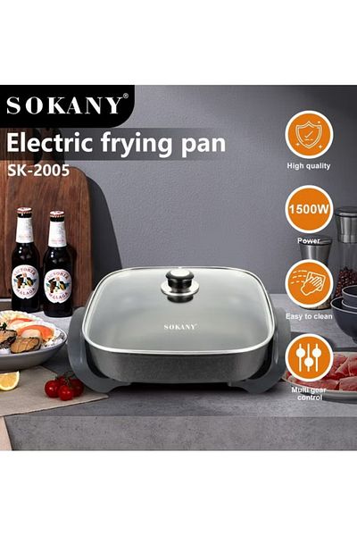 SOKANY Multifunction Electric Frying Pan, Electric Skillet, 1500W, Non-stick, SK-2005, Black