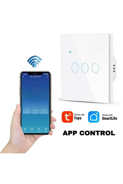 CLASSLIGHTS Întrerupător inteligent triplu tactil, alb, Wifi, 10a, control vocal, Smart Life / Tuya, LED