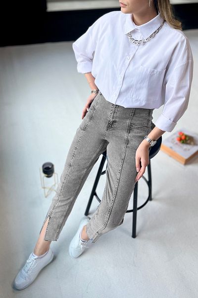 TOFİSA Anthracite Colored Straight Medium Women's Jeans - 11398