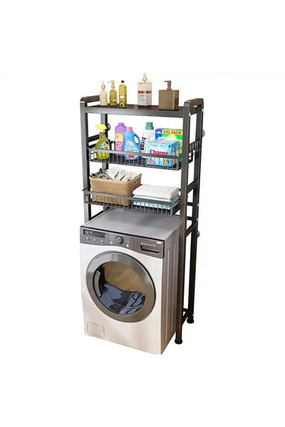 Quasar & Co. Storage Rack, 3 Shelves, Above Washing Machine, Sliding Shelves, 70.5x26x157.5cm, Black