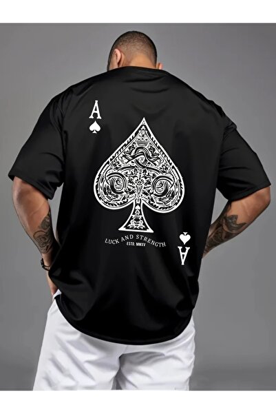 LAND MODA Ανδρικό μπλουζάκι με στάμπα Poker Ace of Spades - Soft Blend, με λα...