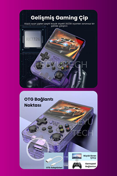 SEYUTECH R36S Oyun Konsolu Yeni Nesil El Atarisi 64GB 15.000+ Oyun 3.5inç HD Ekran