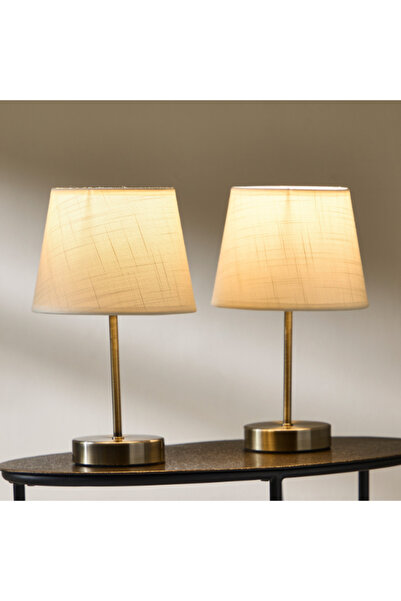 Home Box طقم مصباح طاولة معدني من قطعتين من إمزي مع غطاء من الكتان 30 سم