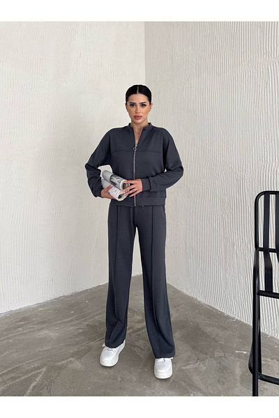 Winmoda34 Women's Modal Fabric College Collar Zippered Pocket Bol Bag Suit