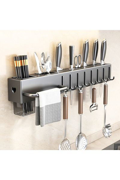 OEM Organizator de perete pentru bucatarie, 50 cm, din otel inoxidabil, 8 carlige