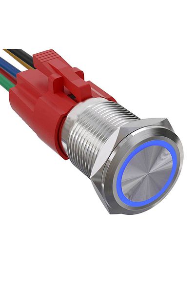 CLASSLIGHTS Buton metalic 19mm cu reținere, 220V - 10A, LED albastru, ElectroAZ
