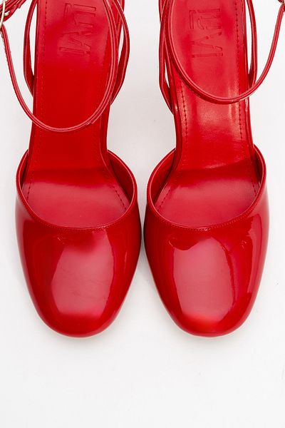 LuviShoes Blues Red Patent Leather Round Toe Ankle Lace-Up Women's High Heel Shoes