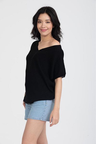 Su Moda Tricotaj de damă Bluză subțire de primăvară cu decolteu în V cu mâneci joase Bluză tricotată mercerizată