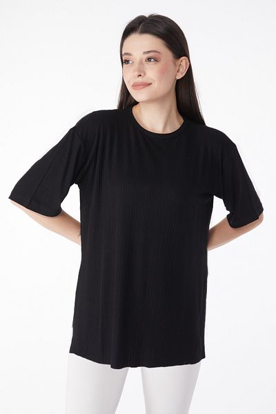 TOFİSA Slit T-Shirt D1 Black - 25114