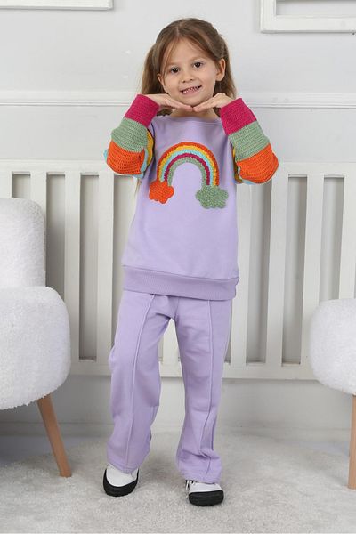 TOFİSA Girl's Lilac Rainbow Embroidered Girl's Suit - 26720