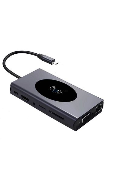 CLASSLIGHTS ElectroAZ 13 in 1 Multifunctional Hub Adapter, Wireless Charging 15W, PD USB-C Port, HDMI 4K, VGA