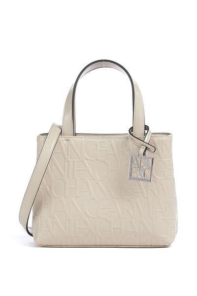 Armani Exchange Women's Brand Logo Patterned Zippered Shoulder Strap Ecru Shoulder Bag 942647   Cc793-U1092