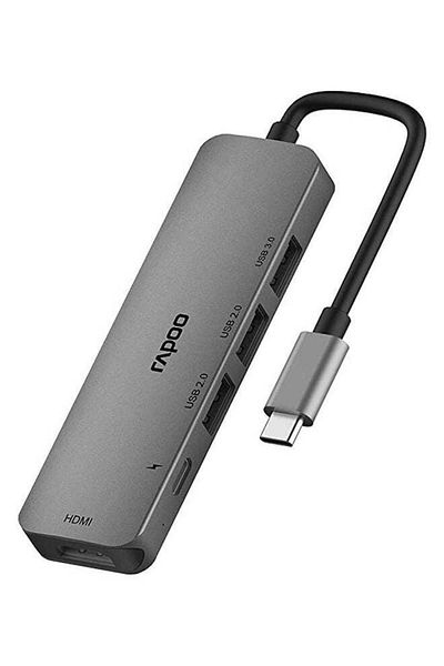 Rapoo USB Hub Type C 5 In 1 With 4K HDMI 3 USB 3.0 Ports Type C Charging Grey