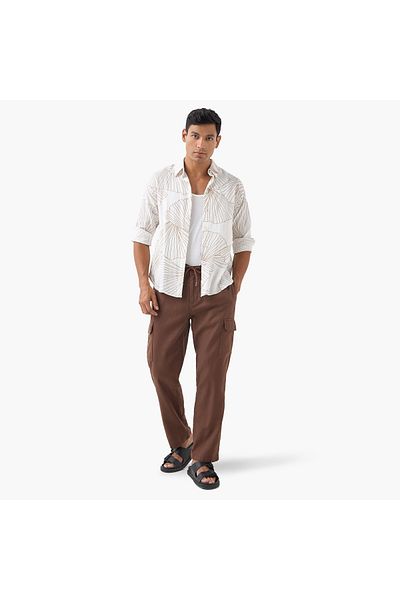 Iconic Iconic Linen Blend Cargo Trousers with Drawstring
