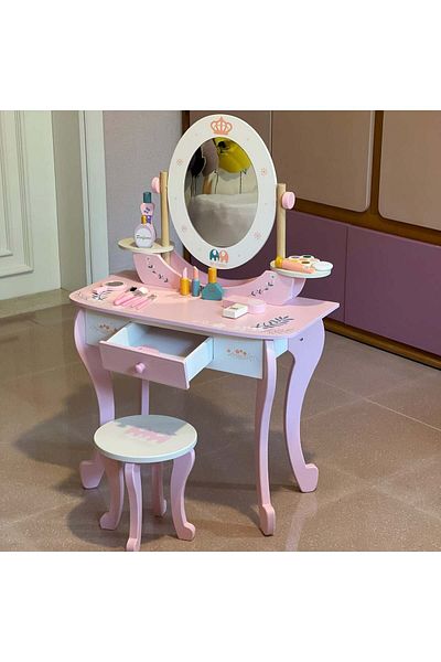Generic Girls' Dressing Table Set With Mirror, Chair And Accessories