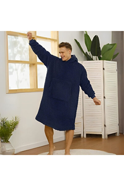 OEM Blanket with sleeves, sweatshirt type, with hood and kangaroo pocket, Flannel 250g/sqm 135 cm, Blue