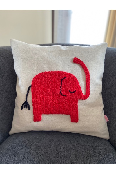 Les Passent Детска възглавница с червен слон от изпрано лен
