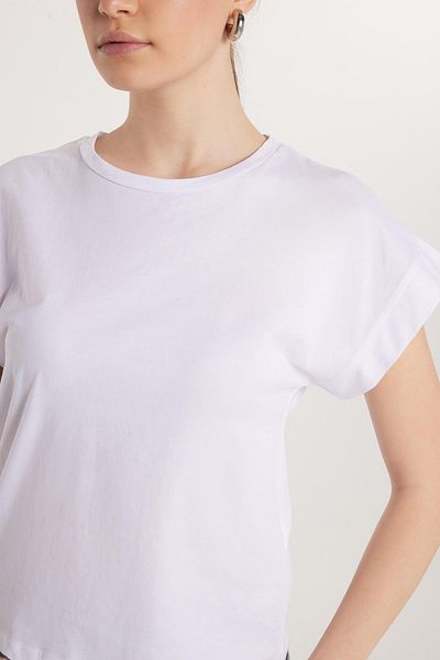 Tudors Tricou alb pentru femei, slim fit, 100% bumbac, cu mânecă scurtă, cu decolteu