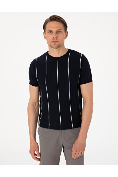 Pierre Cardin Lacivert Slim Fit Bisiklet Yaka Çizgili Triko Tişört 50307332-V...