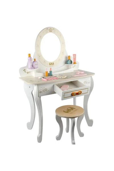 Generic Girls' Dressing Table Set With Mirror, Chair And Accessories