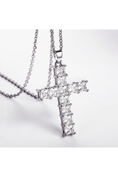 Müstesna Haç Kolye Zirkon Taşlı Şık Aksesuar Hac Cross Istavroz Kolyeleri