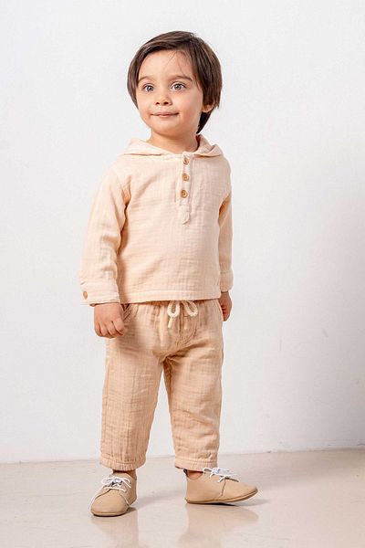 bombe Baby Kids Salmon Cotton Hooded Comfortable 2-Piece Set Trend Fashion Bottom Top Set