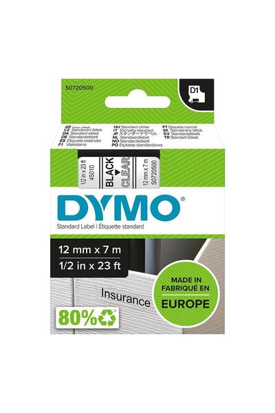 Dymo S0720500, Ανταλλακτική ταινία (12 mm x 7 m), Διαφανές/Μαύρο (45010)