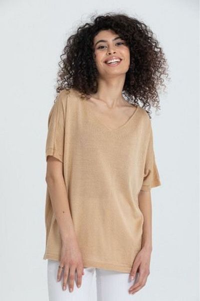Su Moda Дамска плетена блуза, тънка пролетна блуза с V-образно деколте и нисък ръкав, мерсеризирана плетена блуза