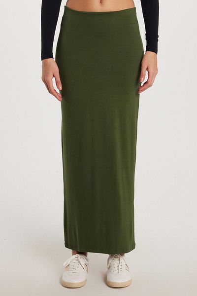 Tudors Fusta de damă, cu croială standard, din țesătură modal, verde, lungime maxi