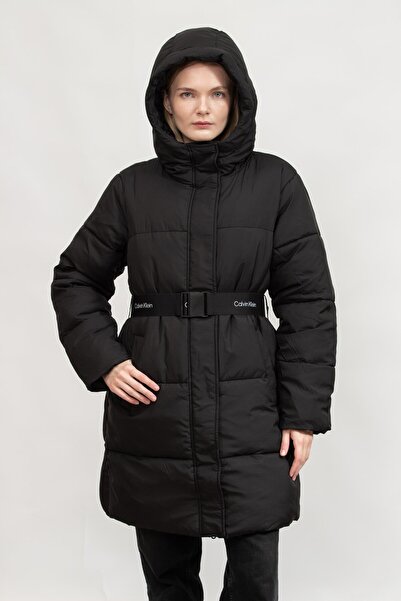Calvin Klein Kadın / Kız Siyah Kapüşonlu Uzun Kollu Kemerli Siyah Mont J20J22...