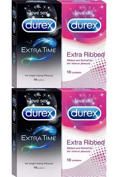 Durex Extra Time, Extra Ribbed (40 Pieces) Condom (Set of 4, 40S)