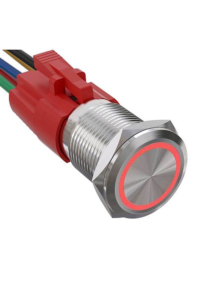 CLASSLIGHTS Buton metalic 19mm cu reținere, 220V - 10A, LED roșu, ElectroAZ