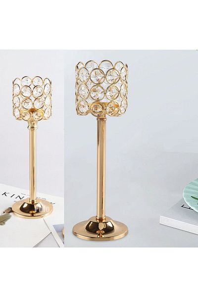 PUFO Suport elegant pentru lumânări Pufo Gentle, tip sfeșnic, metalic, 29 x 8 cm, auriu