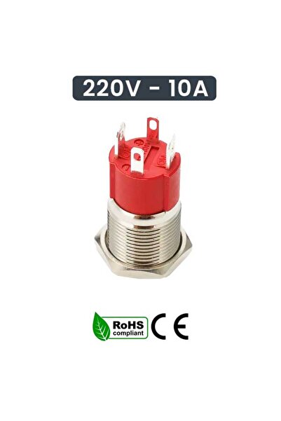 CLASSLIGHTS Metal Push Button 19mm with Retention, 220V - 10A, Red LED, ElectroAZ