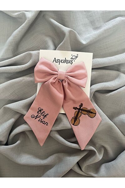 Pink Bowknot Automatic Buckle with Violin and Name Embroidery