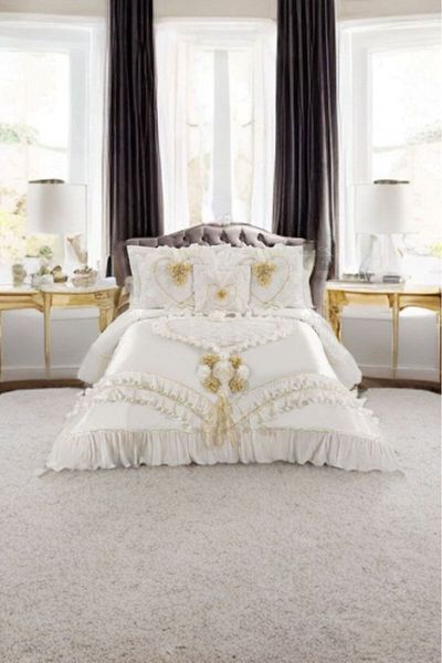 BALADI HOME High Quality Dowry Bed Cover - French Lace and Quilted, Set 4 Pieces