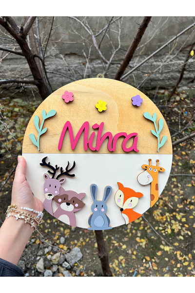 Baykuş Craft Mimarlık Özel Tasarım Hediyelik Daire Çift Renkli Hayvanlı Bebek Ahşap Hastane Kapı Süsü