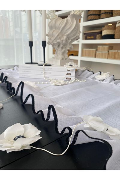 KaiHome Cărucior dreptunghiular cu broderie cu volane Heryeri alb strălucitor 50CMX150CM