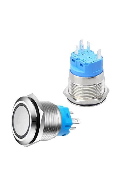 CLASSLIGHTS Buton metalic, 220V, 22mm, cu reținere, LED alb, mufă inclusă, ElectroAZ