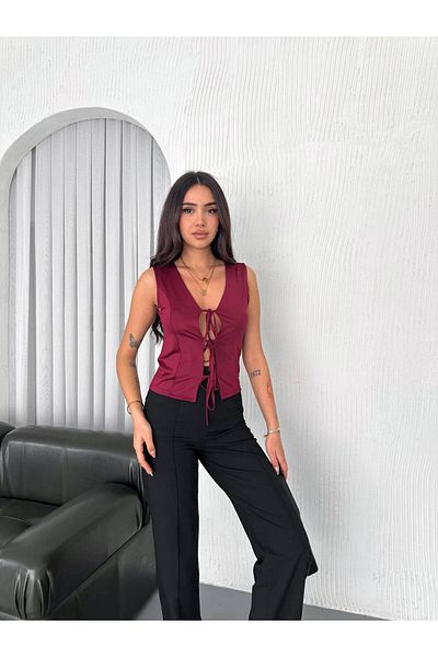 Noa Noa Front Tie Patterned Micro Fabric Crop Blouse