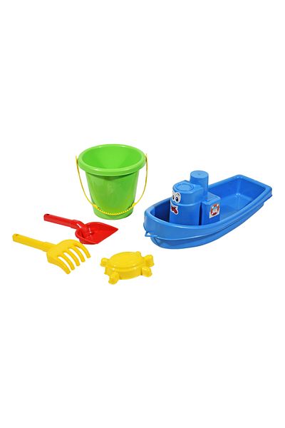 BubbyPlay Shovel Rake Bucket 1 Piece Sand Molded Ship Set - Beach Toys