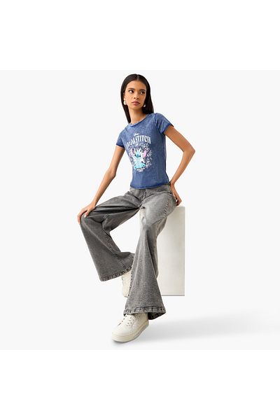 SP Characters Lilo and Stitch Print T-shirt with Crew Neck