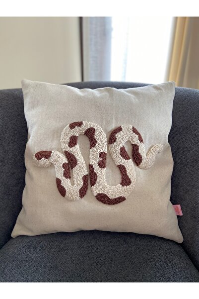 Les Passent Washed Linen Patterned Snake Punch Throw Pillow Cover