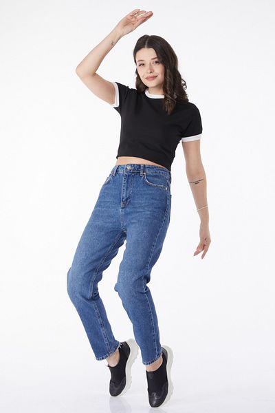 TOFİSA Mom Jeans Denim Trousers Dark Blue - 50009