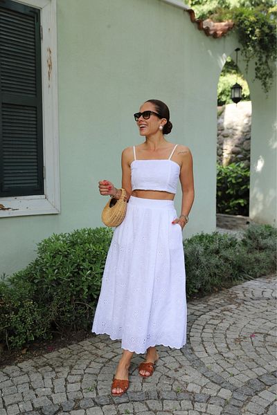Purple by Banu White Scallop Crop Skirt Set